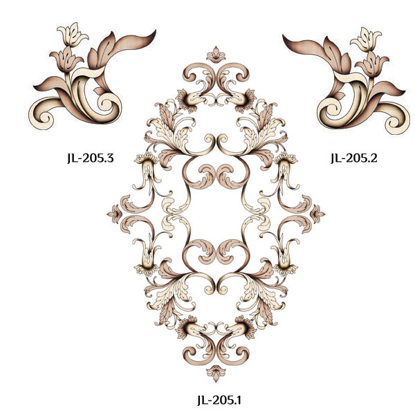 Сочетание переводной декоративной наклейки для мебели JL 205.3 с аналогичными наклейками других размеров.