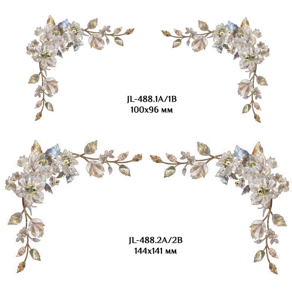 Сочетание переводной декоративной наклейки для мебели JL 488.2A с аналогичными наклейками других размеров.