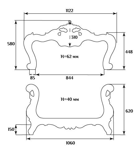 Декоративные накладки для мягкой мебели SF 001 схематичное изображение с указанием размеров.