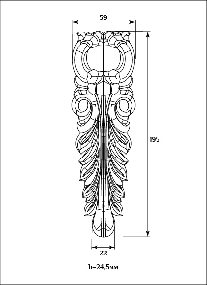 Вертикальный мебельный декор SY 15121 схематичное изображение с указанием размеров.