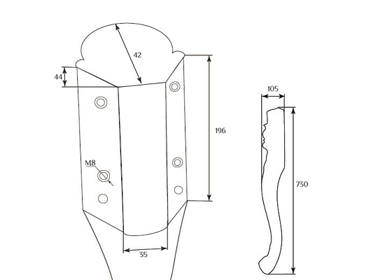 Мебельная опора SY 16027 схематичное изображение с указанием размеров.