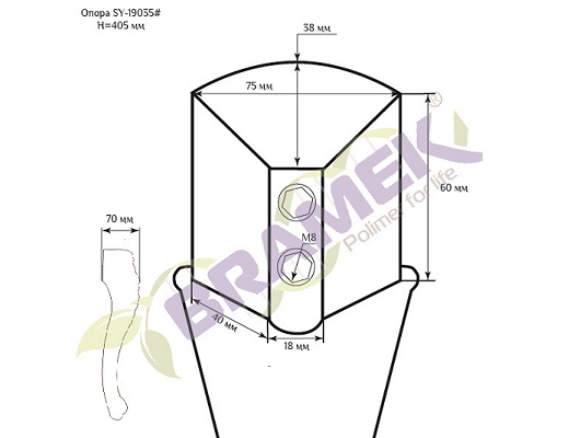 Мебельная опора SY 19035 схематичное изображение с указанием размеров.