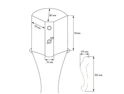 Мебельная опора SY 8868 схематичное изображение с указанием размеров.