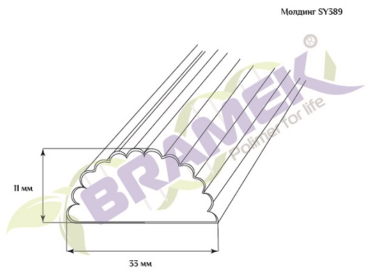 Декоративный гибкий молдинг для мебели SY 389 схематичное изображение с указанием размеров.