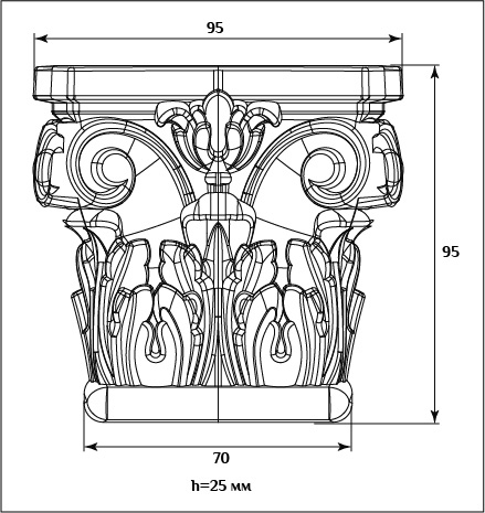 Мебельная капитель SY 16136 схематичное изображение с указанием размеров.