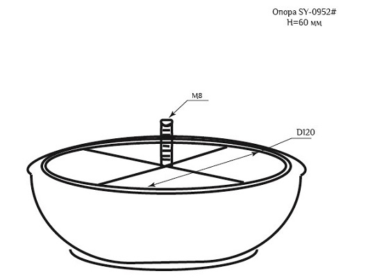 Мебельная опора SY 0952 схематичное изображение с указанием размеров.