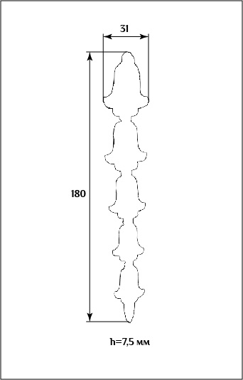Вертикальный мебельный декор SY 15036 схематичное изображение с указанием размеров.