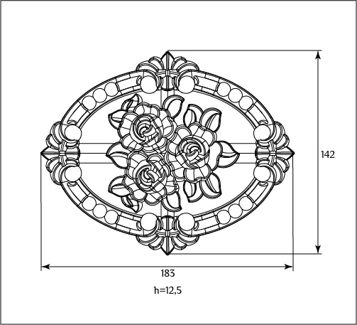 Декоративный элемент для мебели SY 13119 схематичное изображение с указанием размеров.