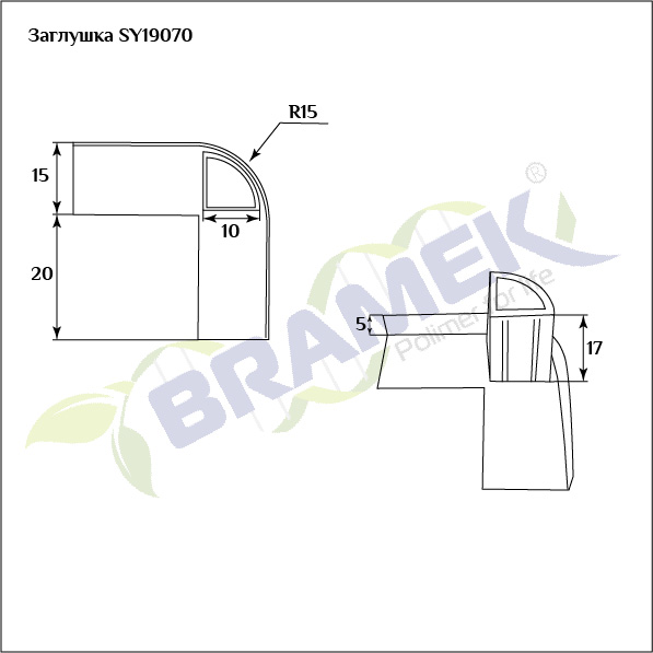 Заглушка пластиковая белая SY 19070 схематичное изображение с указанием размеров.