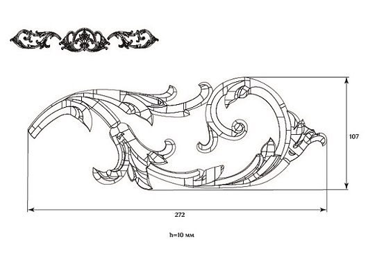 Декоративный элемент для мебели SY 0838-1 схематичное изображение с указанием размеров.