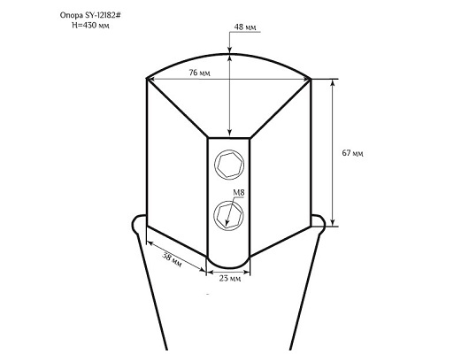 Мебельная опора SY 12182 схематичное изображение с указанием размеров.