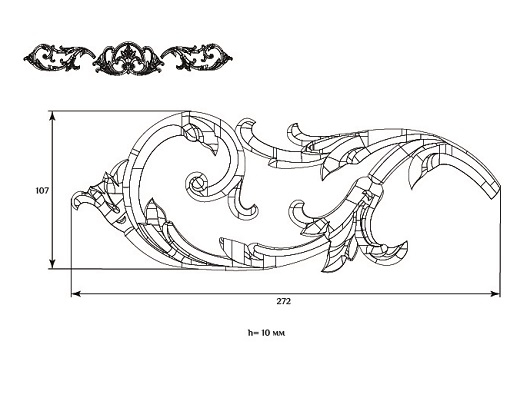 Декоративный элемент для мебели SY 0838-2 схематичное изображение с указанием размеров.