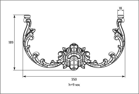 Декоративный элемент для мебели SY 12187 схематичное изображение с указанием размеров.