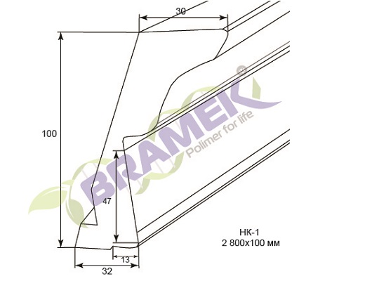 Карниз для мебели НК-1 (с декором) радиусный схематичное изображение с указанием размеров.