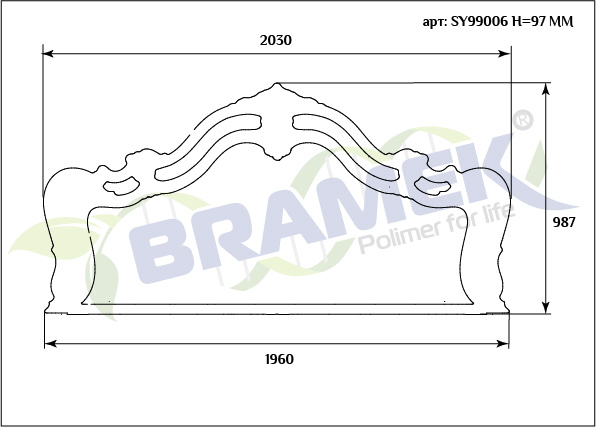 Рама для спинки кровати SY 99006 схематичное изображение с указанием размеров.