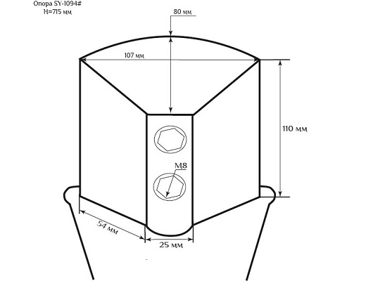 Мебельная опора SY 1094 схематичное изображение с указанием размеров.
