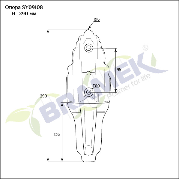 Мебельная опора SY 09108 схематичное изображение с указанием размеров.