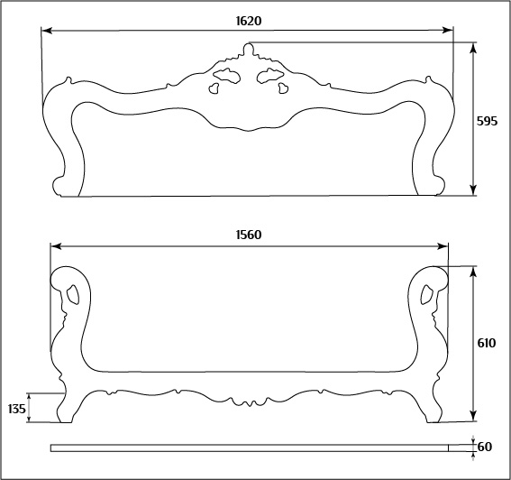 Декоративные накладки для мягкой мебели SF 002 схематичное изображение с указанием размеров.