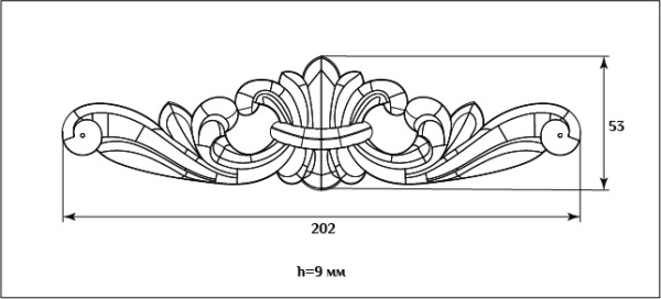 Декоративный элемент для мебели SY 09100 схематичное изображение с указанием размеров.