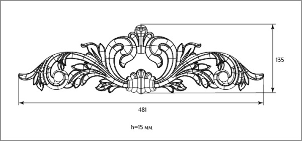 Декоративный элемент для мебели SY 13206 схематичное изображение с указанием размеров.