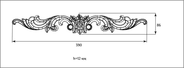Декоративный элемент для мебели SY 11124-1 схематичное изображение с указанием размеров. Декоративный элемент для мебели SY 11124-1 схематичное изображение с указанием размеров.