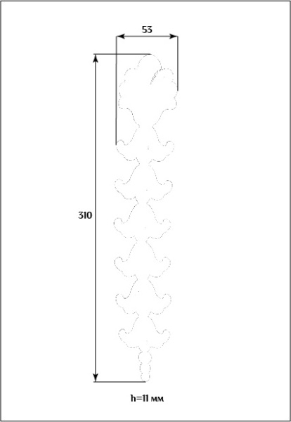 Вертикальный мебельный декор SY 88305 схематичное изображение с указанием размеров.