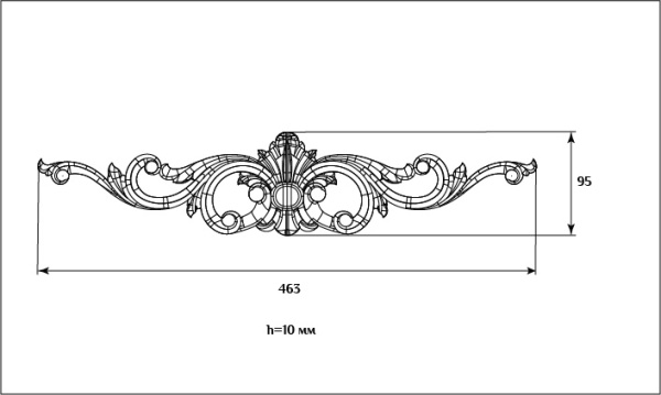 Декоративный элемент для мебели SY 1192 схематичное изображение с указанием размеров. Декоративный элемент для мебели SY 1192 схематичное изображение с указанием размеров.