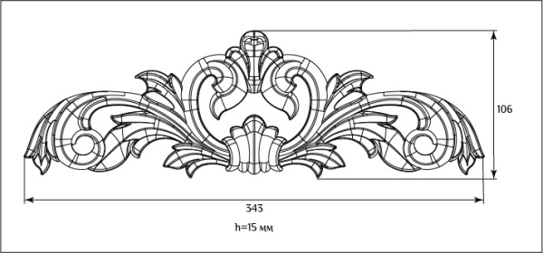 Декоративный элемент для мебели SY 13207 схематичное изображение с указанием размеров.