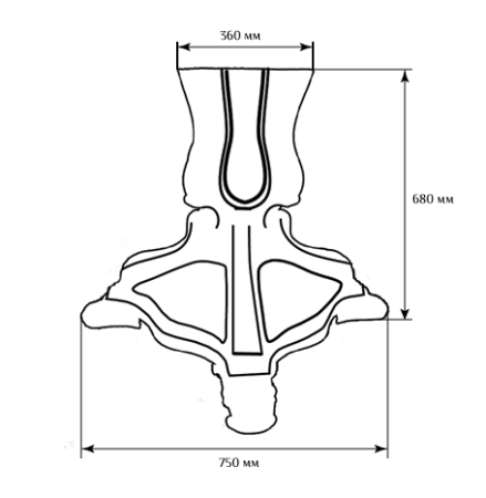 Основание для стола SY 22602 схематичное изображение с указанием размеров.