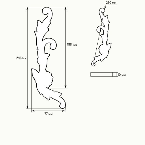 Декоративный вертикальный элемент для мебели SY 0950-1 схематичное изображение с указанием размеров.