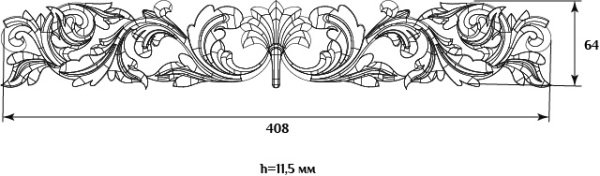 Декоративный элемент для мебели SY 09127-1 схематичное изображение с указанием размеров.