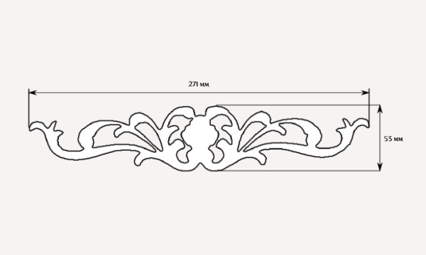 Декоративный элемент для мебели SY 0642-1 схематичное изображение с указанием размеров.