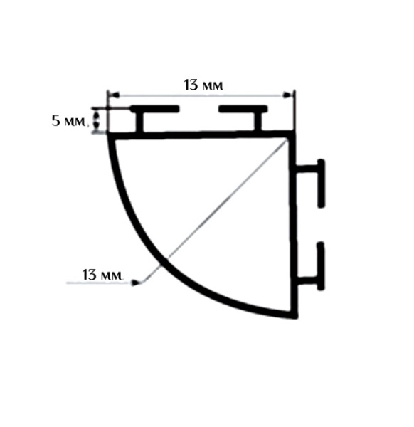 Профиль угловой UC12 BK111 белый схематичное изображение с указанием размеров.