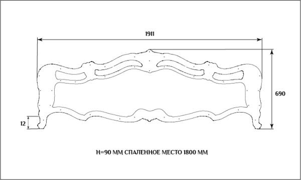 Рама для спинки кровати SY 77006 схематичное изображение с указанием размеров.
