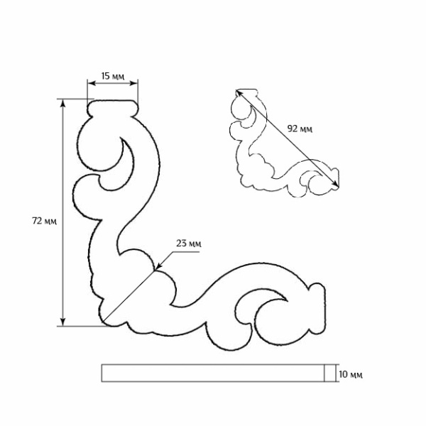 Декоративный элемент для мебели SY 11208 схематичное изображение с указанием размеров.