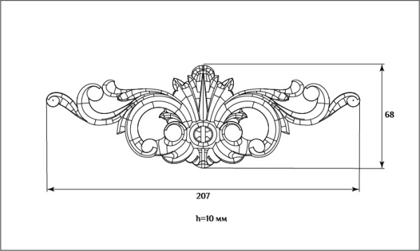 Декоративный элемент для мебели SY 1194 схематичное изображение с указанием размеров. Декоративный элемент для мебели SY 1194 схематичное изображение с указанием размеров.